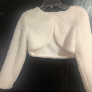 Girls White Faux Fur Cropped Jacket